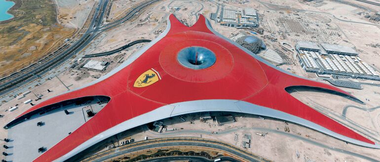 Aerial view of Ferrari World in Abu Dhabi.